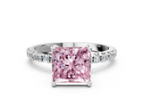 White gold Fancy Pink Princess  Cut Diamond Pavé Band Solitaire with Four-Prong Setting_3