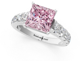 White gold Fancy Pink Princess  Cut Diamond Pavé Band Solitaire with Four-Prong Setting_4