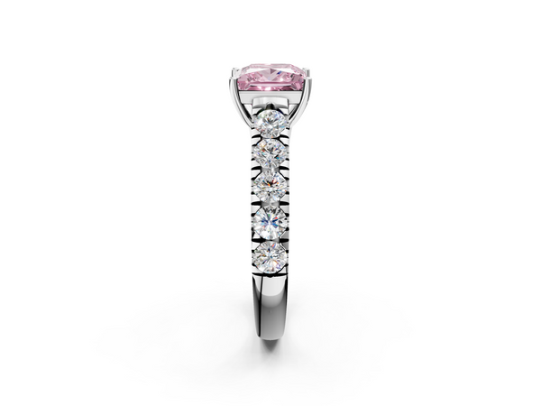 White gold Fancy Pink Princess  Cut Diamond Solitaire Ring with Micro Pave Band and Prong Setting