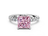 White gold Fancy Pink Princess  Cut Diamond Pavé Band with Four-Prong Setting