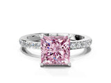 White gold Fancy Pink Princess Cut Diamond Pavé Engagement Ring with Round  Accents and Prong Setting_41