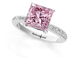 White gold Fancy Pink Princess Cut Diamond Pavé Engagement Ring with Round  Accents and Prong Setting_42
