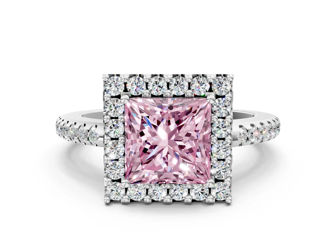 White gold Fancy Pink Princess Cut Diamond Pavé Halo Ring with Four-Prong Setting_41