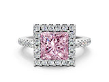 White gold Fancy Pink Princess Cut Diamond Pavé Halo Ring with Four-Prong Setting_41