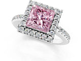 White gold Fancy Pink Princess Cut Diamond Pavé Halo Ring with Four-Prong Setting_42