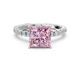 White gold Fancy Pink Princess Cut Diamond Pavé Solitaire Engagement Ring with Four-Prong Setting_29