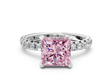 White gold Fancy Pink Princess Cut Diamond Pavé Solitaire Ring with Round Band and Prong Setting_15