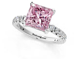 White gold Fancy Pink Princess Cut Diamond Pavé Solitaire Ring with Round Band and Prong Setting_16