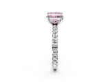 White gold Fancy Pink Princess Cut Diamond Pavé Solitaire Ring with Round Band and Prong Setting_17