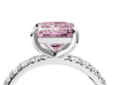 White gold Fancy Pink Princess Cut Diamond Pavé Solitaire Ring with Round Band and Prong Setting_19