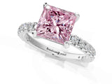 White gold Fancy Pink Princess Cut Diamond Pavé Solitaire Ring with Round Band and Prong Setting_40
