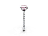 White gold Fancy Pink Princess Cut Diamond Pavé Solitaire Ring with Round Band and Prong Setting_41