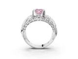 White gold Fancy Pink Princess Cut Diamond Pave Art Deco Split Shank Ring with Four-Prong Setting_3