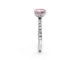 White gold Fancy Pink Princess Cut Diamond Pave Band Solitaire Ring with Round  and Prong Setting_91