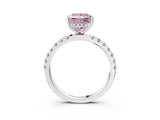 White gold Fancy Pink Princess Cut Diamond Pave Band Solitaire Ring with Round  and Prong Setting_92