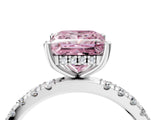 White gold Fancy Pink Princess Cut Diamond Pave Band Solitaire Ring with Round  and Prong Setting_93