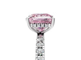 White gold Fancy Pink Princess Cut Diamond Pave Band Solitaire Ring with Round  and Prong Setting_94