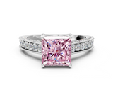 White gold Fancy Pink Princess  Cut Diamond Pave Band with Four-Prong Setting