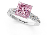 White gold Fancy Pink Princess  Cut Diamond Ring with Baguette Side Stones, Channel Set Band, and Four-Prong Setting_1