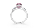 White gold Fancy Pink Princess  Cut Diamond Ring with Baguette Side Stones, Channel Set Band, and Four-Prong Setting_3