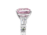 White gold Fancy Pink Princess  Cut Diamond Ring with Baguette Side Stones, Channel Set Band, and Four-Prong Setting_5