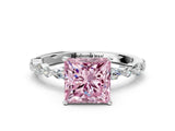 White gold Fancy Pink Princess Cut Diamond Ring with Marquise and Round  Side Stones and Four-Prong Setting_41
