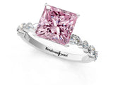 White gold Fancy Pink Princess Cut Diamond Ring with Marquise and Round  Side Stones and Four-Prong Setting_42