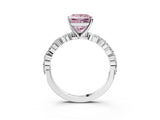 White gold Fancy Pink Princess Cut Diamond Ring with Marquise and Round  Side Stones and Four-Prong Setting_43