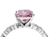 White gold Fancy Pink Princess Cut Diamond Ring with Marquise and Round  Side Stones and Four-Prong Setting_45