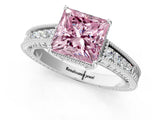 White gold Fancy Pink Princess Cut Diamond Ring with Milgrain Pavé Band and Four-Prong Setting_33