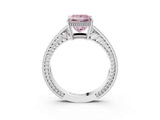 White gold Fancy Pink Princess Cut Diamond Ring with Milgrain Pavé Band and Four-Prong Setting_35