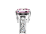 White gold Fancy Pink Princess Cut Diamond Ring with Milgrain Pavé Band and Four-Prong Setting_37
