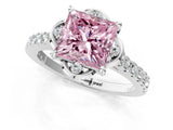 White gold Fancy Pink Princess Cut Diamond Ring with Pavé Band and Floral Prong Setting_40