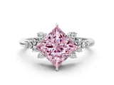 14K White Gold 1.01 Carat Pink VVS2 Princess Diamond Ring with Side Stones and Four-Prong Setting