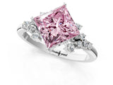 14K White Gold 1.01 Carat Pink VVS2 Princess Diamond Ring with Side Stones and Four-Prong Setting