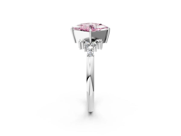 14K White Gold 1.01 Carat Pink VVS2 Princess Diamond Ring with Side Stones and Four-Prong Setting