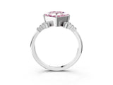 14K White Gold 1.01 Carat Pink VVS2 Princess Diamond Ring with Side Stones and Four-Prong Setting