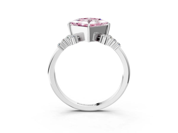 14K White Gold 1.01 Carat Pink VVS2 Princess Diamond Ring with Side Stones and Four-Prong Setting