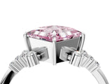 14K White Gold 1.01 Carat Pink VVS2 Princess Diamond Ring with Side Stones and Four-Prong Setting
