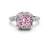 White gold Fancy Pink Princess Cut Diamond Scalloped Halo Engagement Ring with Round Shared Prong Band_13