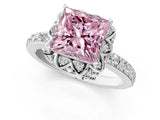 White gold Fancy Pink Princess Cut Diamond Scalloped Halo Engagement Ring with Round Shared Prong Band_14