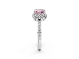 White gold Fancy Pink Princess Cut Diamond Scalloped Halo Engagement Ring with Round Shared Prong Band_15