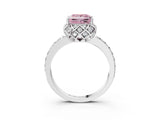 White gold Fancy Pink Princess Cut Diamond Scalloped Halo Engagement Ring with Round Shared Prong Band_16