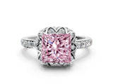White gold Fancy Pink Princess Cut Diamond Scalloped Halo Engagement Ring with Round Shared Prong Band_37