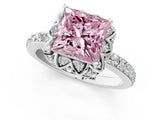 White gold Fancy Pink Princess Cut Diamond Scalloped Halo Engagement Ring with Round Shared Prong Band_38
