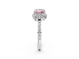 White gold Fancy Pink Princess Cut Diamond Scalloped Halo Engagement Ring with Round Shared Prong Band_39
