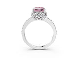 White gold Fancy Pink Princess Cut Diamond Scalloped Halo Engagement Ring with Round Shared Prong Band_40