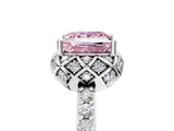 White gold Fancy Pink Princess Cut Diamond Scalloped Halo Engagement Ring with Round Shared Prong Band_54