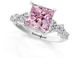 White gold Fancy Pink Princess Cut Diamond Scattered Round Accent Ring with Prong Setting_13