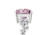 White gold Fancy Pink Princess Cut Diamond Scattered Round Accent Ring with Prong Setting_17